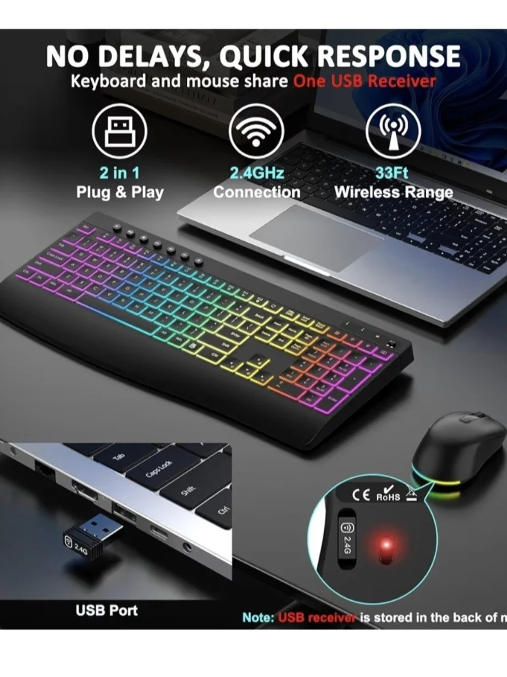 RGB Backlit Wireless Keyboard and Mouse Combo - Black